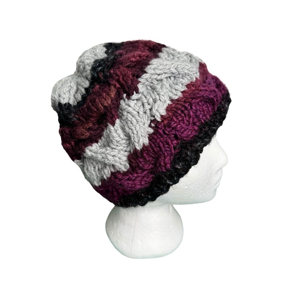 Handcrafted Knit Striped Cable Knit Hat Toque